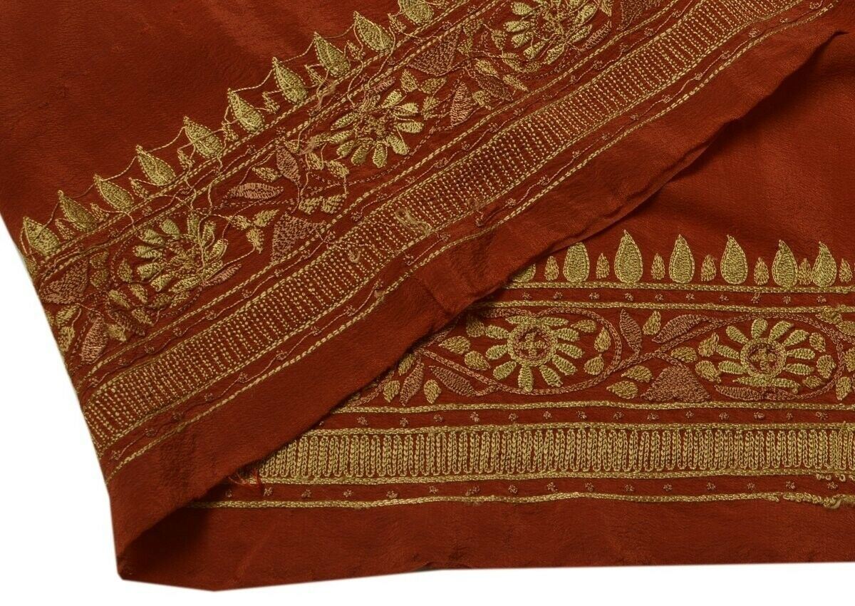 Vintage Sari Border Indian Craft Trim Embroidered Rust Sewing Crepe Ribbon Lace