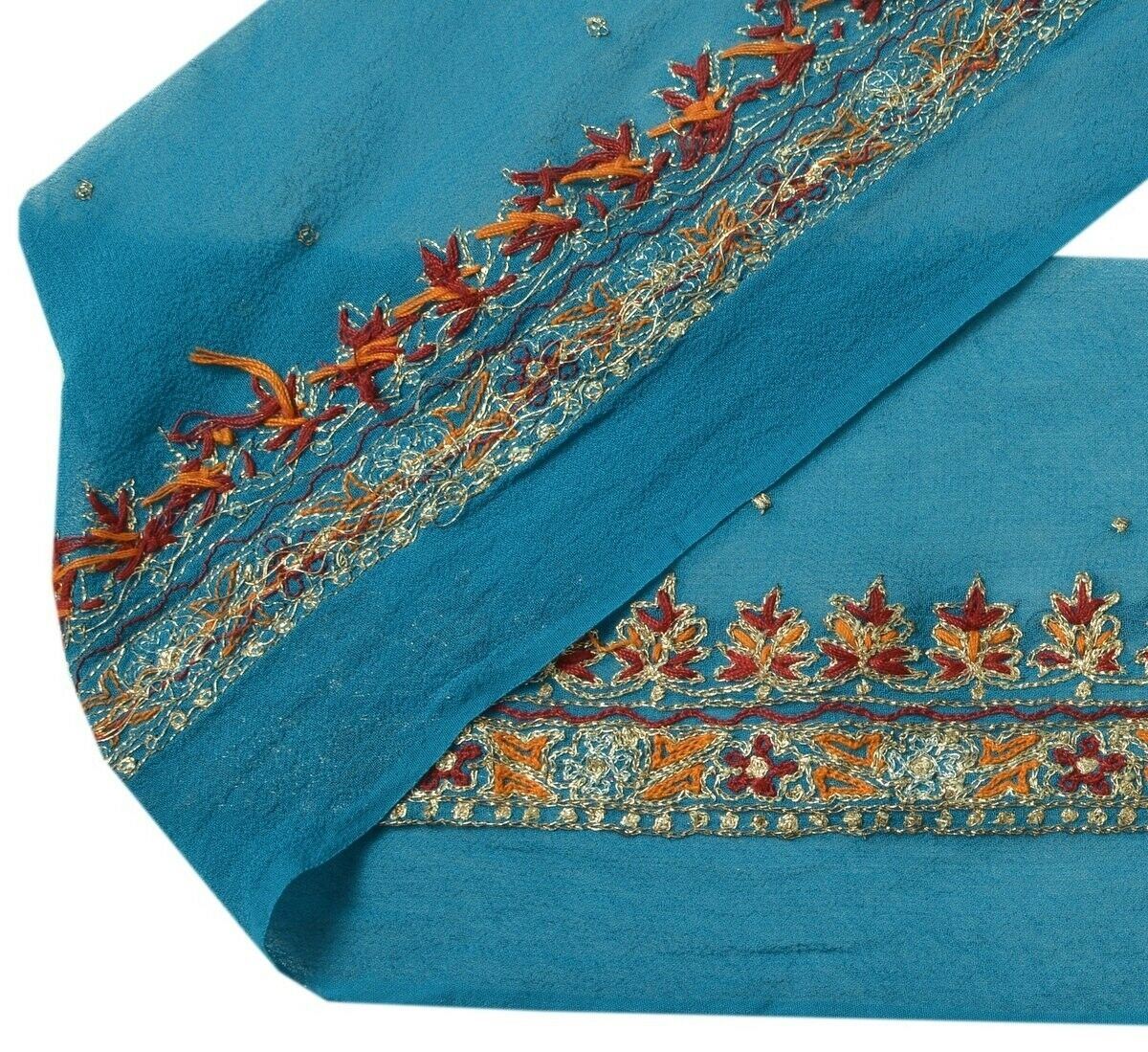 Vintage Sari Border Indian Craft Trim Hand Embroidered Sewing Ribbon Lace Blue