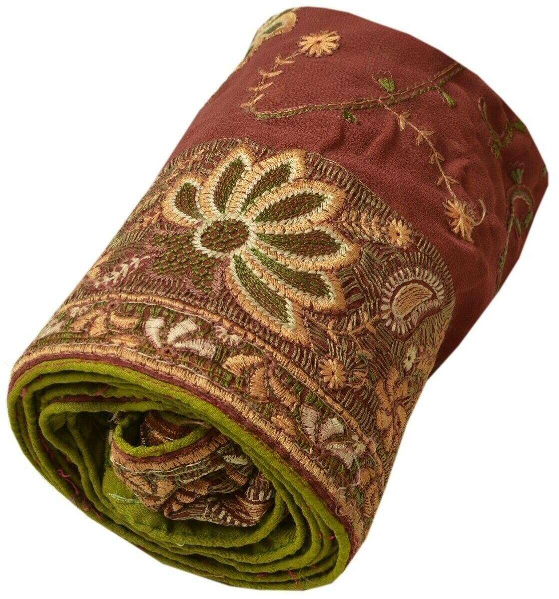 Vintage Sari Border Indian Craft Trim Embroidered Floral Maroon Ribbon Lace
