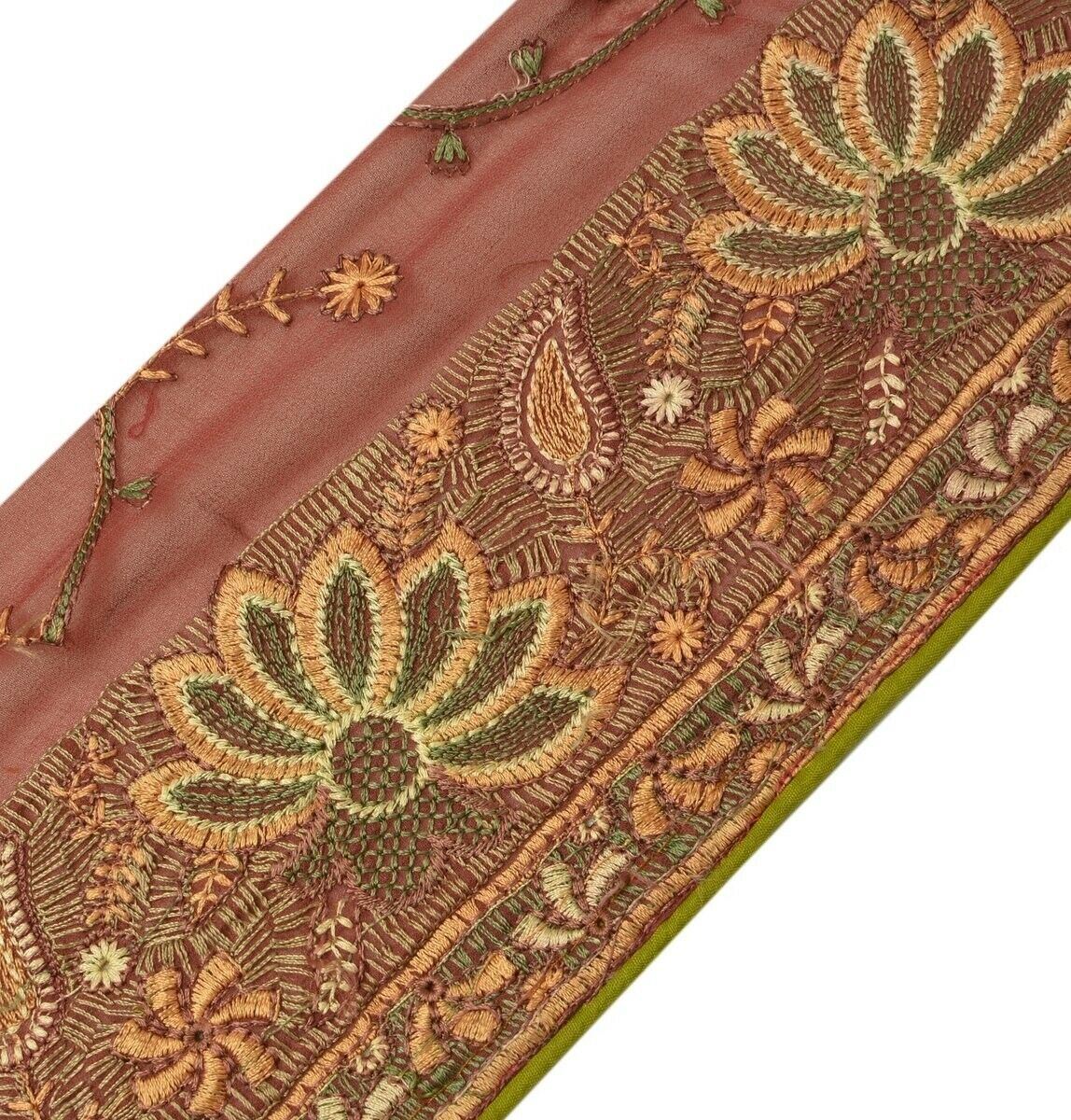 Vintage Sari Border Indian Craft Trim Embroidered Floral Maroon Ribbon Lace