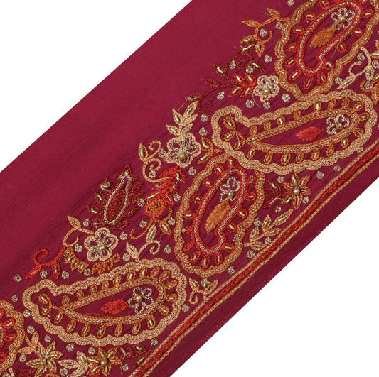 Vintage Sari Border Indian Craft Trim Hand Beaded Embroidered Ribbon Lace Purple