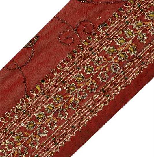 Vintage Sari Border Indian Craft Trim Hand Beaded Embroidered Ribbon Lace Maroon