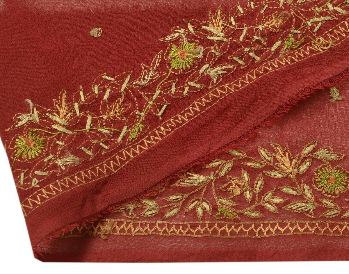 Vintage Sari Border Indian Craft Trim Hand Embroidered Deep Red Ribbon Lace