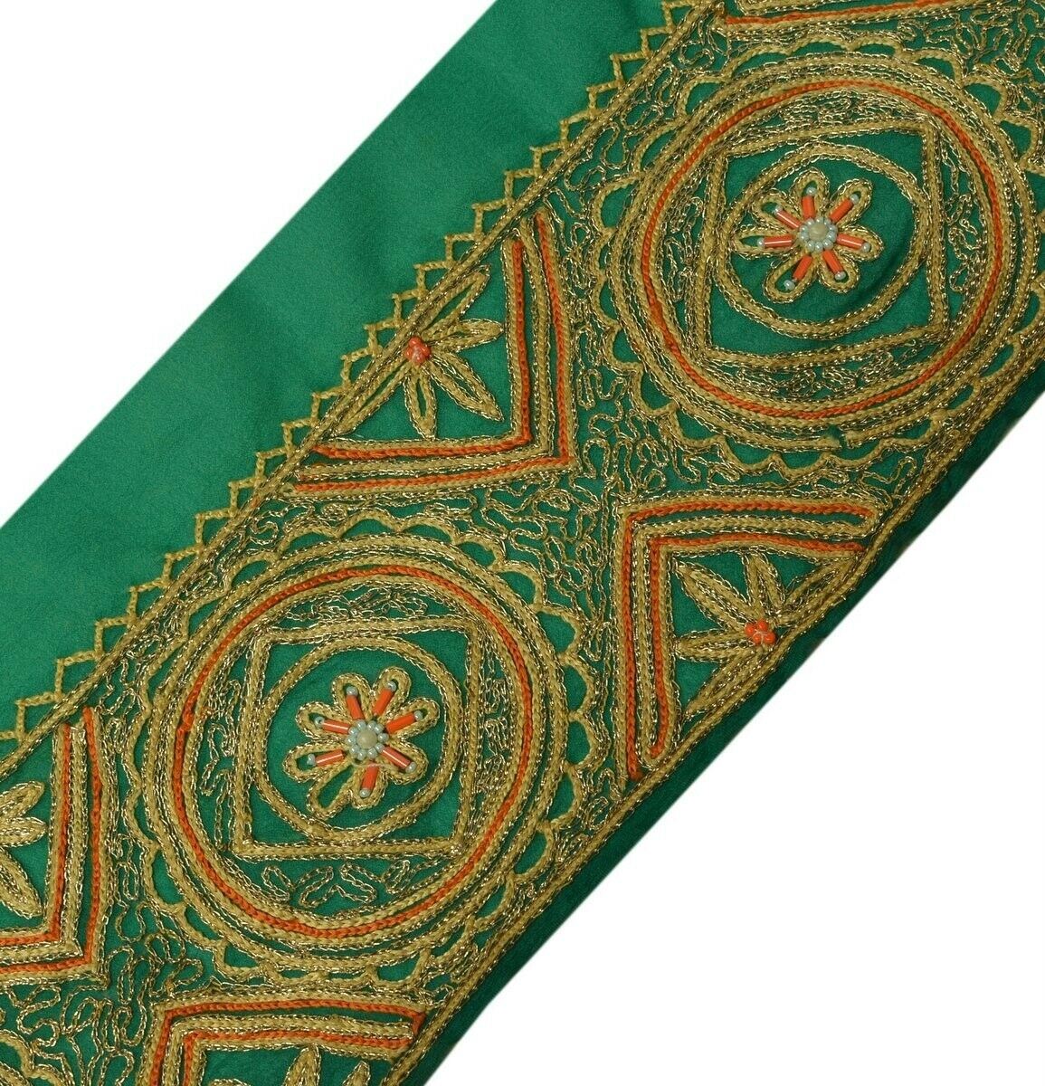 Vintage Sari Border Indian Craft Trim Embroidered Beaded Sew Ribbon Lace Green