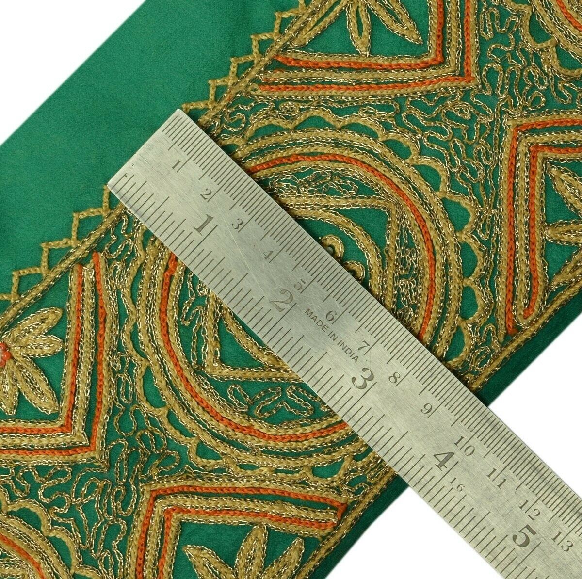 Vintage Sari Border Indian Craft Trim Embroidered Beaded Sew Ribbon Lace Green