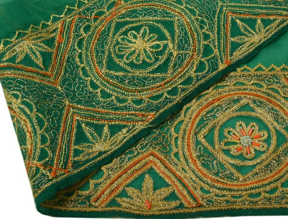 Vintage Sari Border Indian Craft Trim Embroidered Beaded Sew Ribbon Lace Green