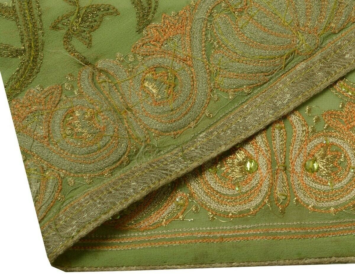 Vintage Sari Border Indian Craft Trim Hand Beaded Embroidered Ribbon Lace Green