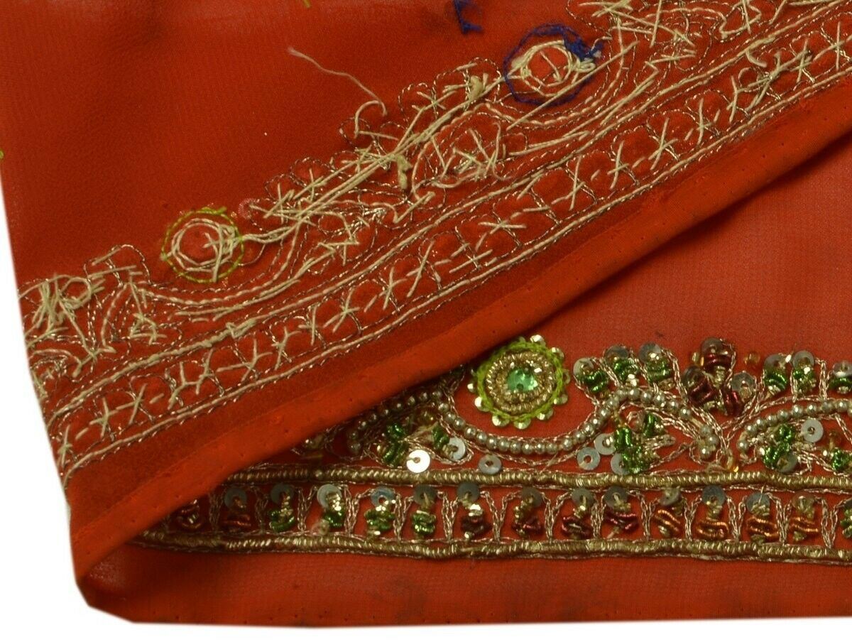 Vintage Sari Border Indian Craft Trim Beaded Embroidered Rusty Red Ribbon Lace