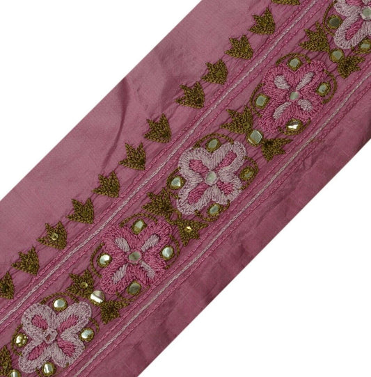 Vintage Sari Border Indian Craft Trim Embroidered Mirror Work Magenta Lace