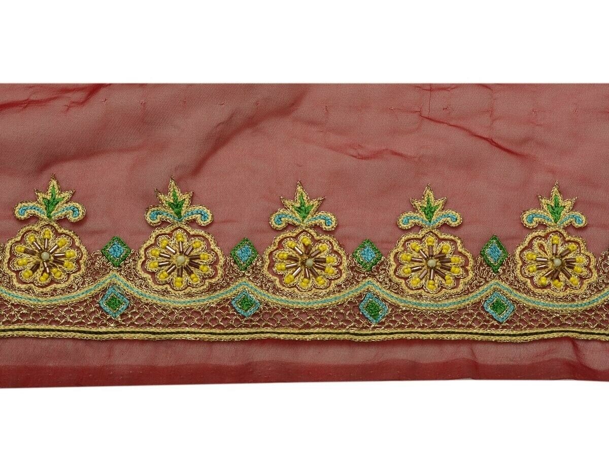 Vintage Saree Border Indian Craft Trim Beaded Embroidered Ribbon Lace Maroon