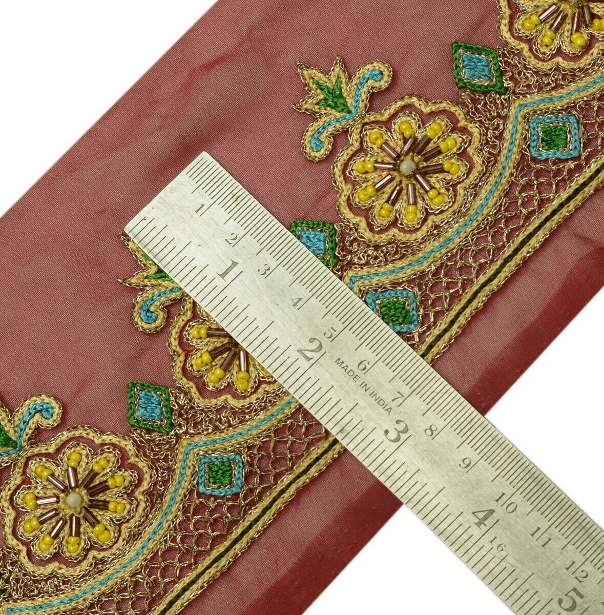 Vintage Saree Border Indian Craft Trim Beaded Embroidered Ribbon Lace Maroon