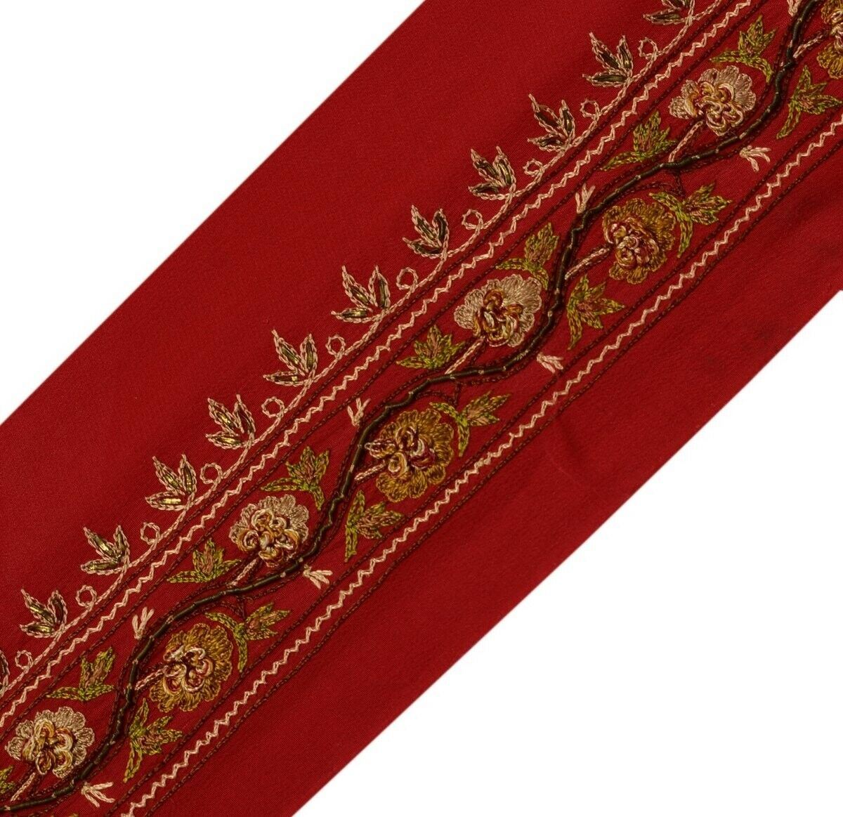 Vintage Saree Border Indian Craft Trim Hand Beaded Embroidered Ribbon Lace Red