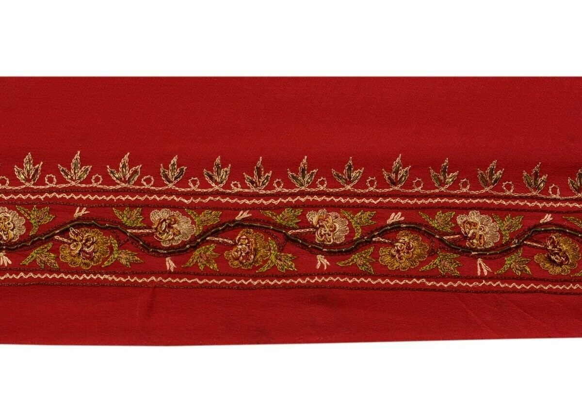 Vintage Saree Border Indian Craft Trim Hand Beaded Embroidered Ribbon Lace Red