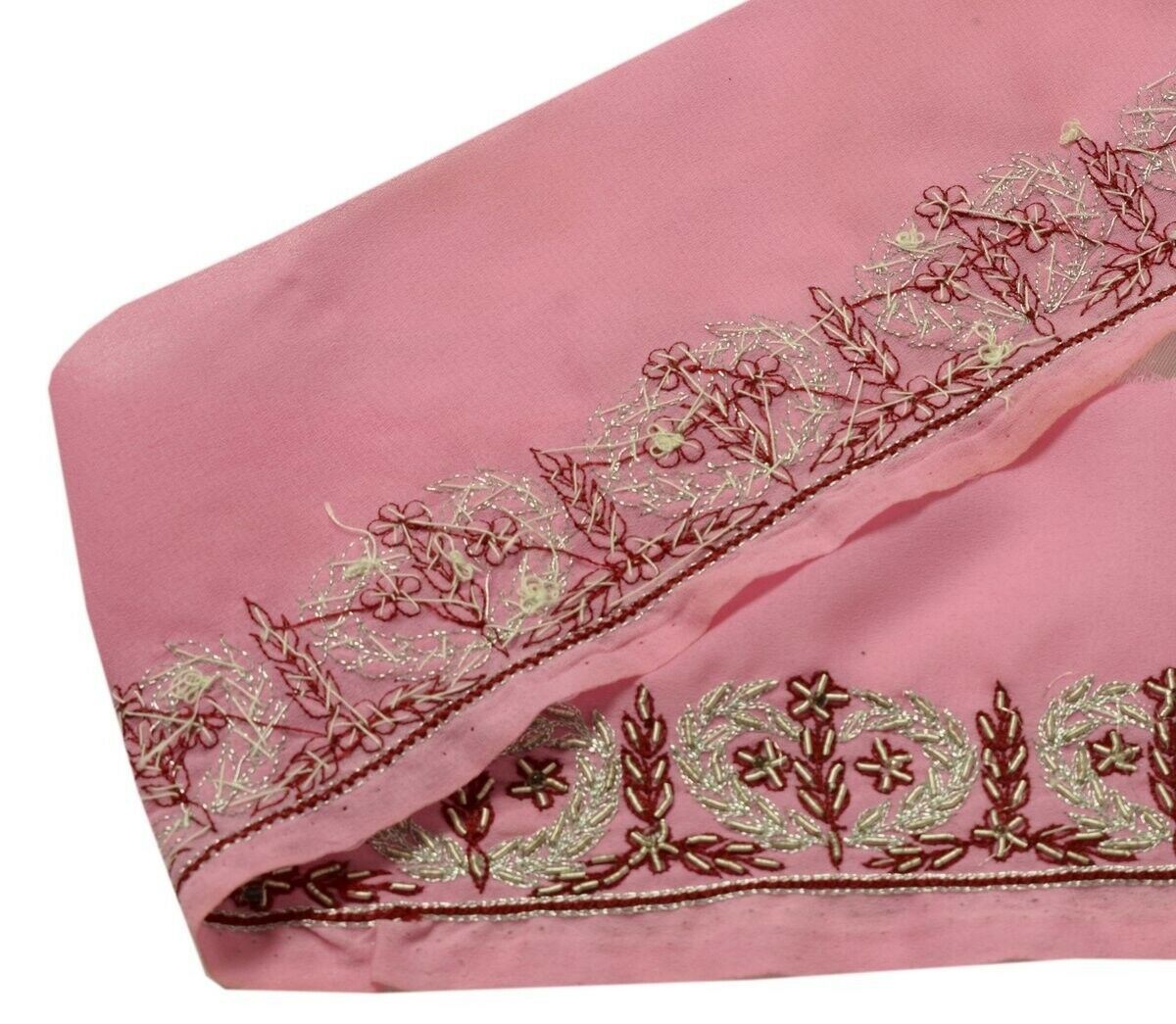 Vintage Saree Border Indian Craft Trim Hand Beaded Embroidered Ribbon Lace Pink