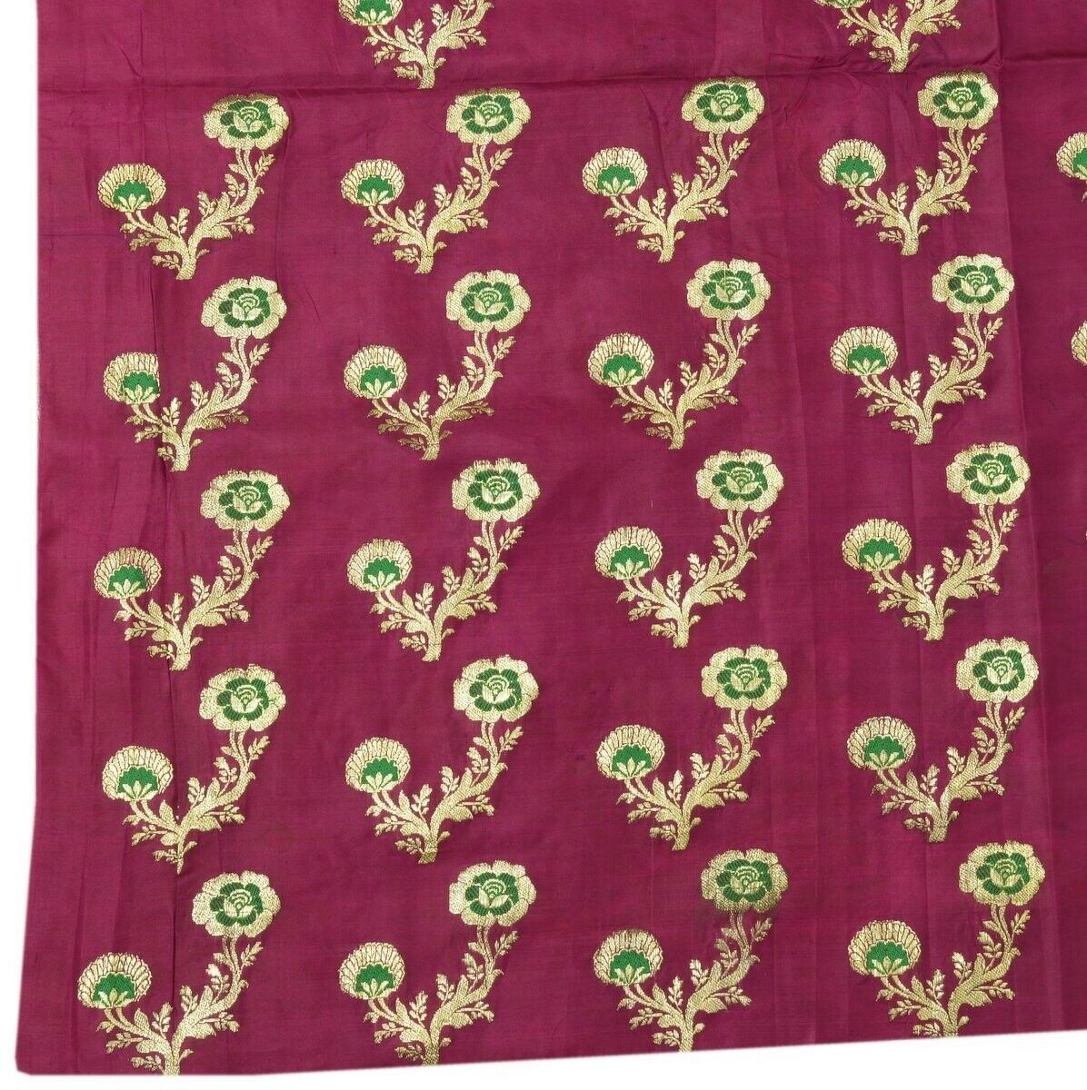 Vintage Saree Design Fabric Piece for Sew Craft Woven Banarasi Brocade Purple