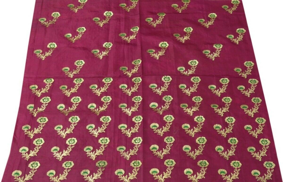 Vintage Saree Design Fabric Piece for Sew Craft Woven Banarasi Brocade Purple