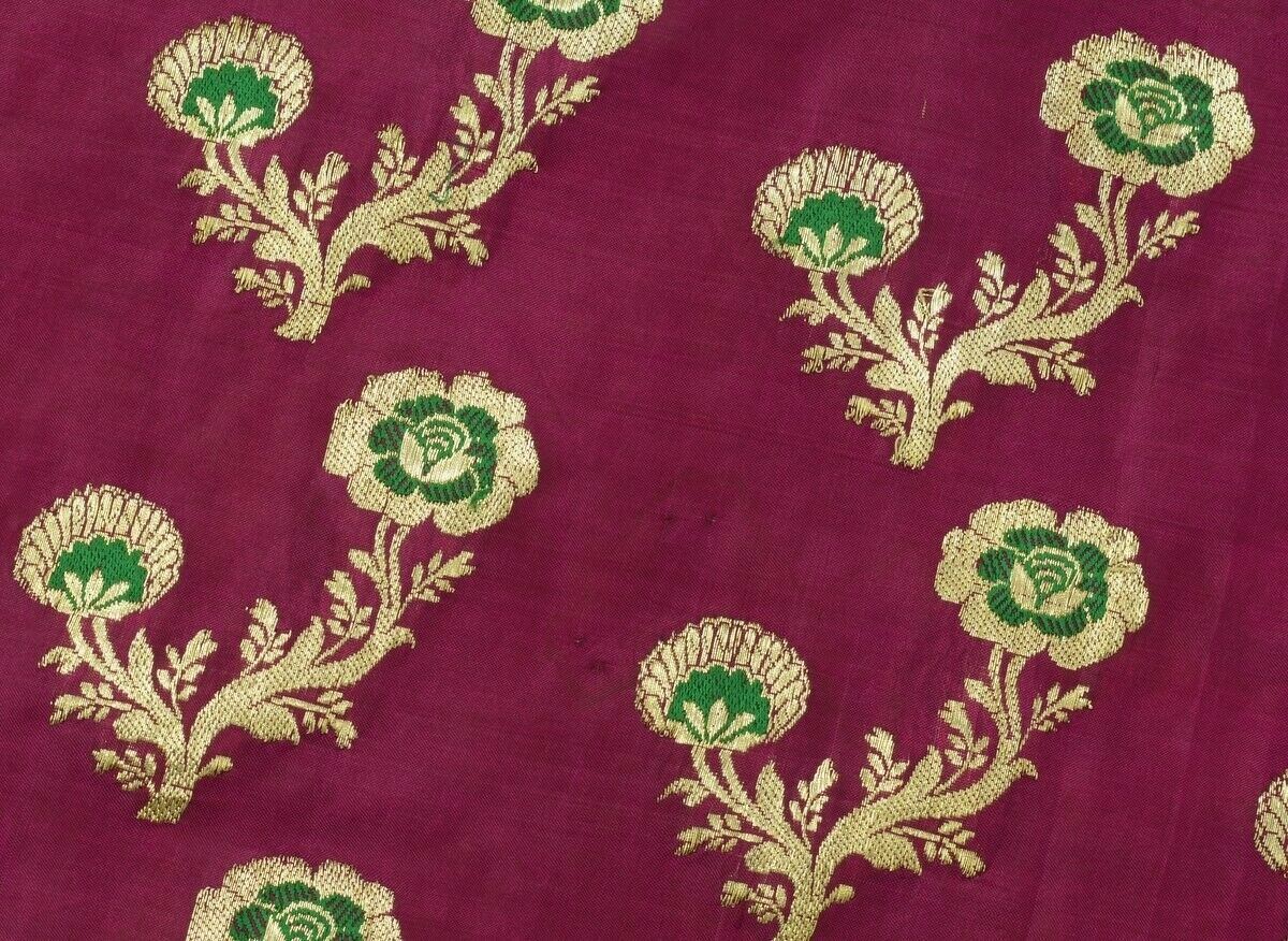 Vintage Saree Design Fabric Piece for Sew Craft Woven Banarasi Brocade Purple