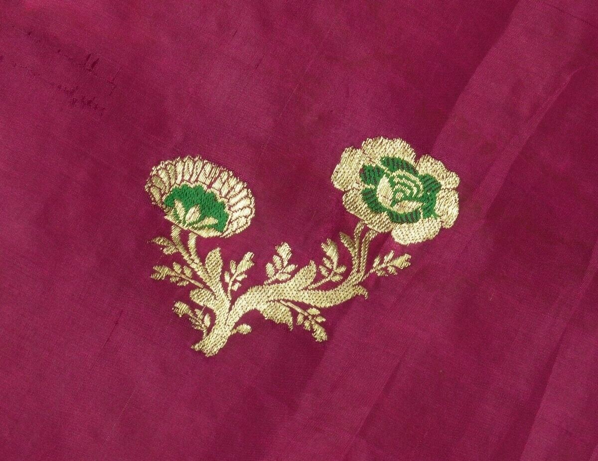 Vintage Saree Design Fabric Piece for Sew Craft Woven Banarasi Brocade Purple