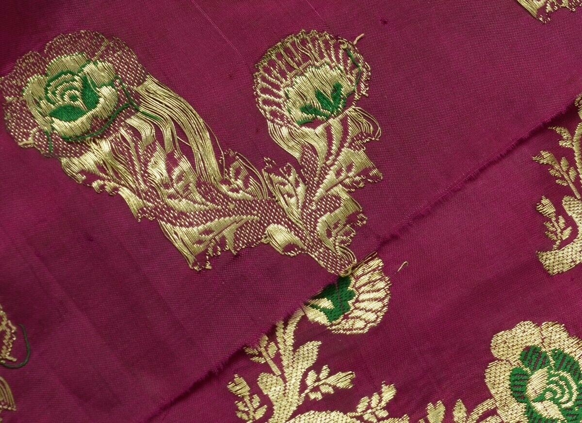 Vintage Saree Design Fabric Piece for Sew Craft Woven Banarasi Brocade Purple