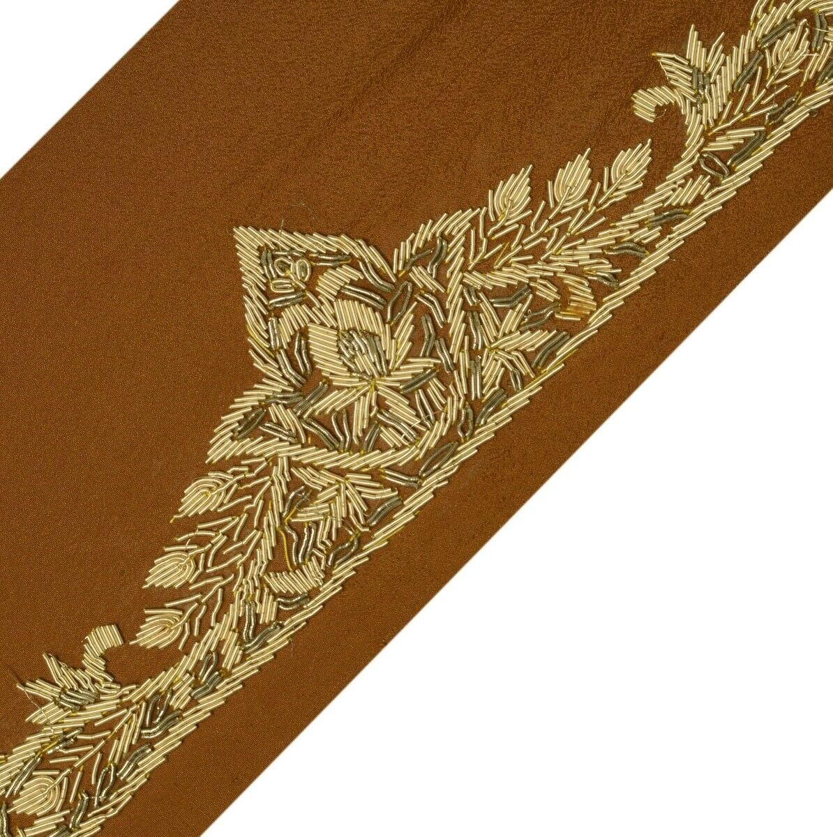 Vintage Sari Border Indian Craft Sewing Trim Hand Beaded Zardozi Brown Lace