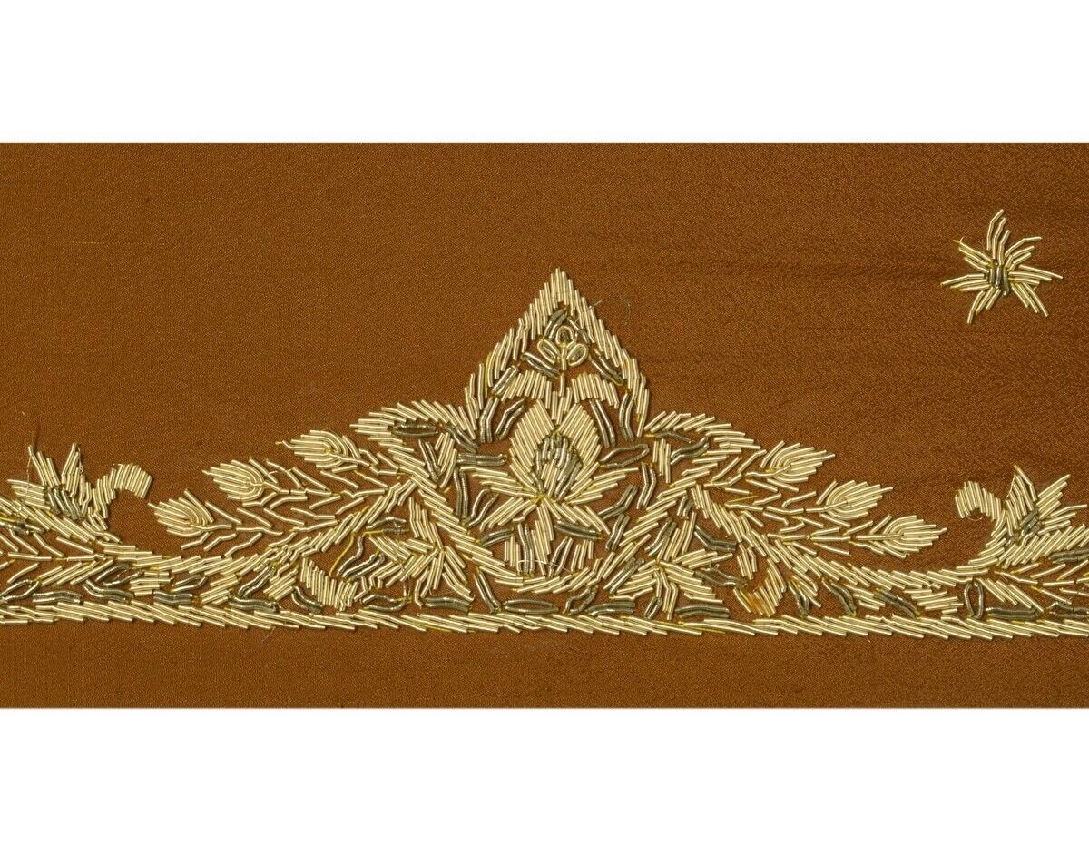 Vintage Sari Border Indian Craft Sewing Trim Hand Beaded Zardozi Brown Lace