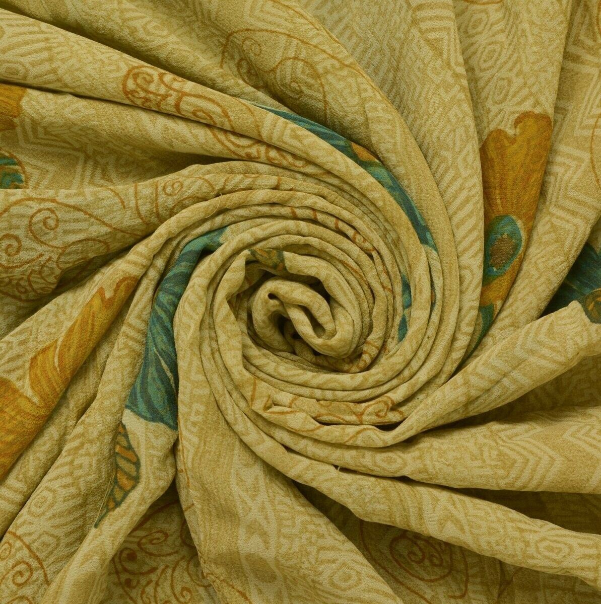 Pure Georgette Silk Printed Vintage Sari Remnant Scrap Fabric for Sewing Craft