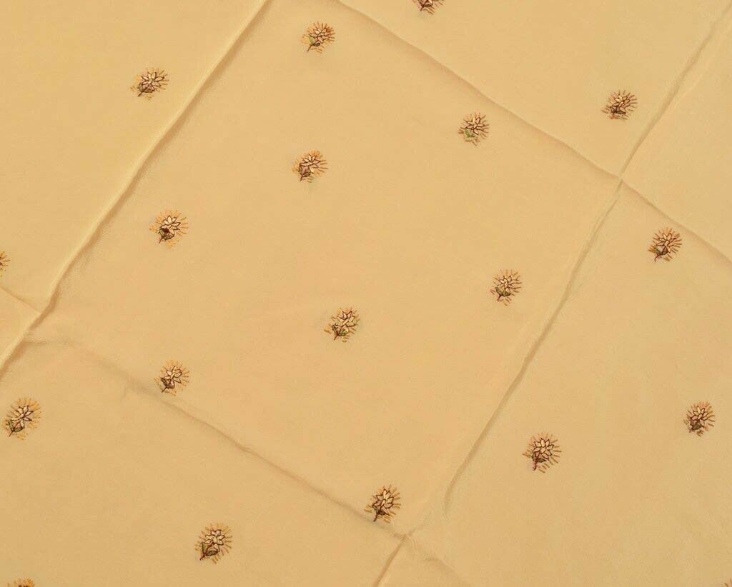 Vintage Saree Remnant Scrap Multi Purpose Craft Fabric Hand Embroidered Cream