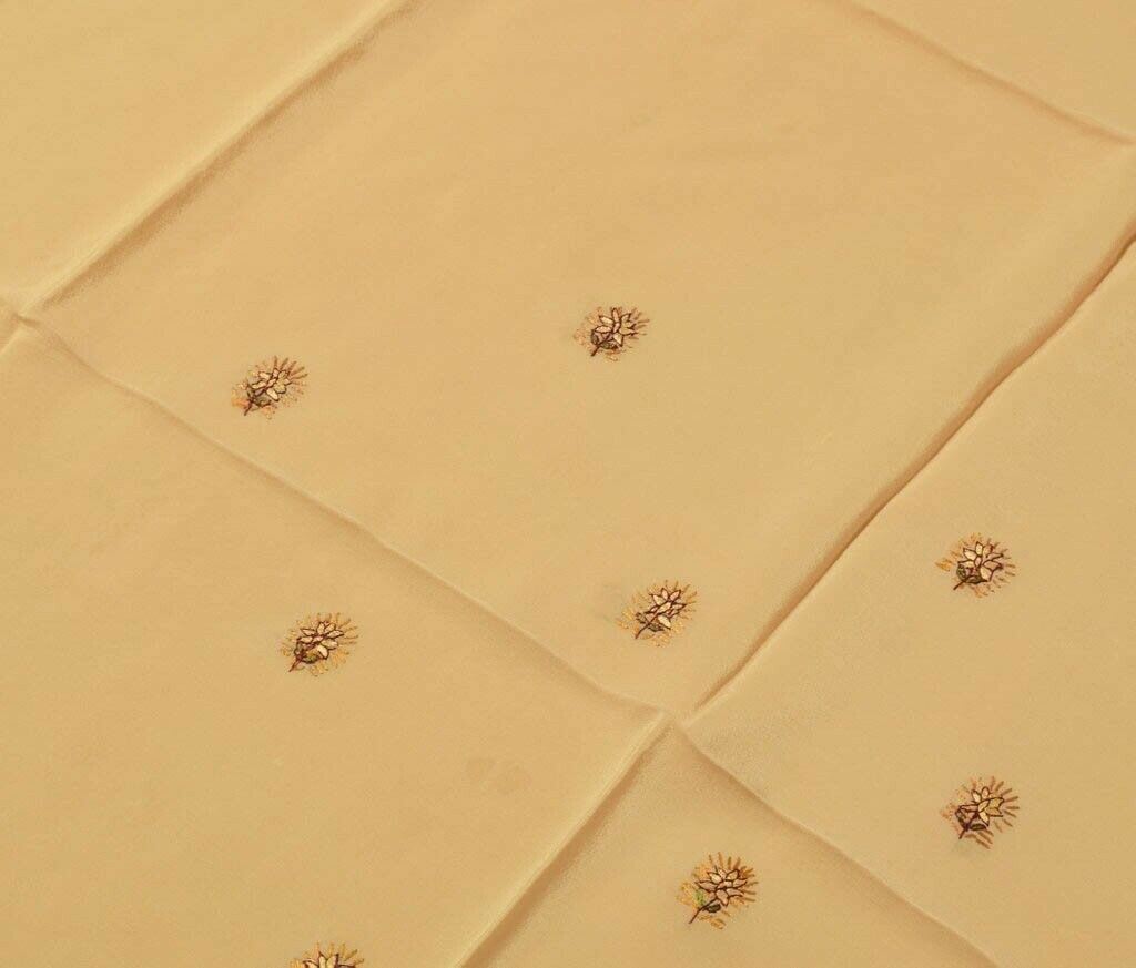 Vintage Saree Remnant Scrap Multi Purpose Craft Fabric Hand Embroidered Cream