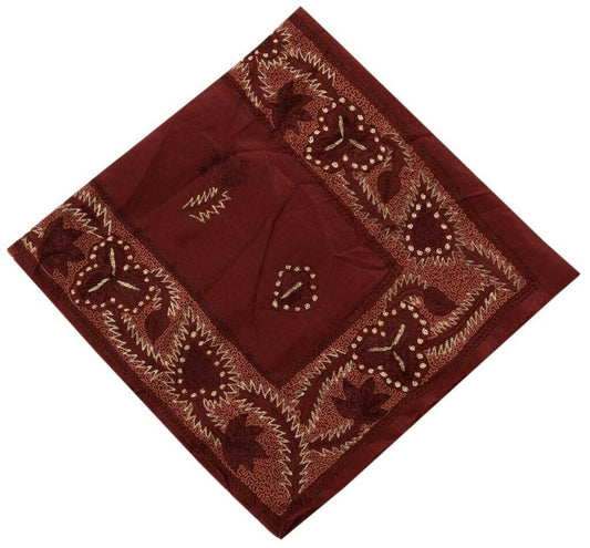 Vintage Saree Remnant Scrap Multi Purpose Design Craft Fabric Embroidered Maroon