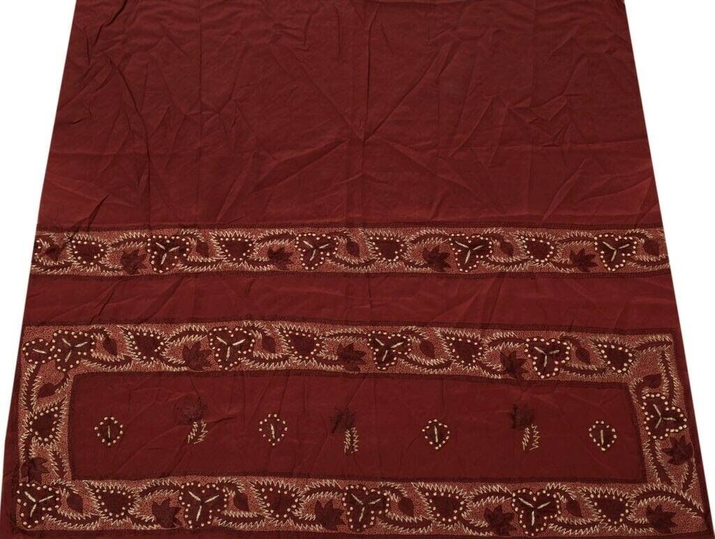 Vintage Saree Remnant Scrap Multi Purpose Design Craft Fabric Embroidered Maroon