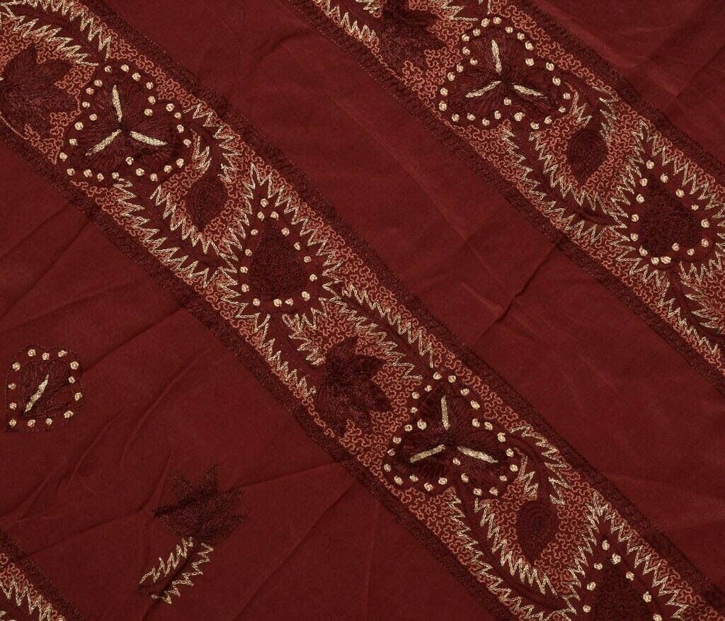 Vintage Saree Remnant Scrap Multi Purpose Design Craft Fabric Embroidered Maroon