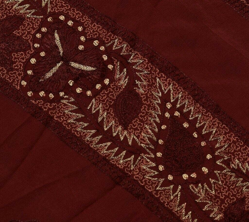 Vintage Saree Remnant Scrap Multi Purpose Design Craft Fabric Embroidered Maroon