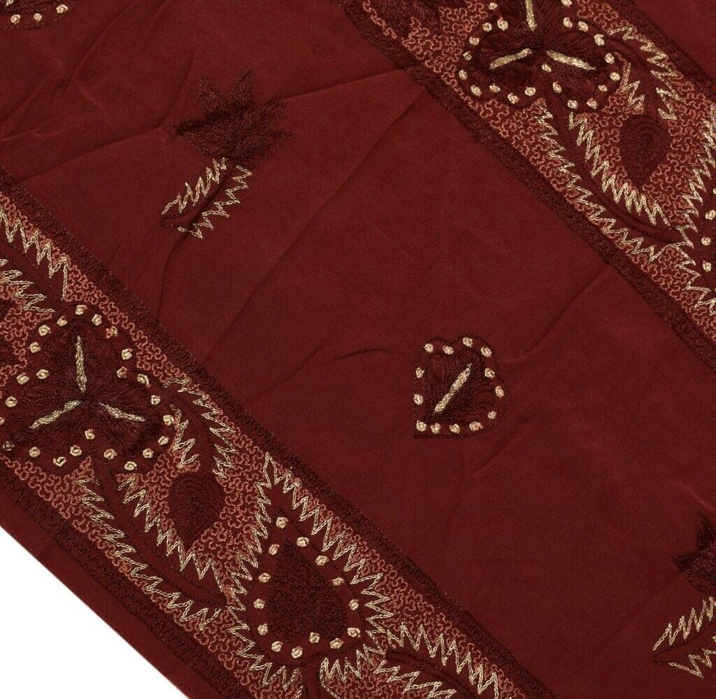 Vintage Saree Remnant Scrap Multi Purpose Design Craft Fabric Embroidered Maroon