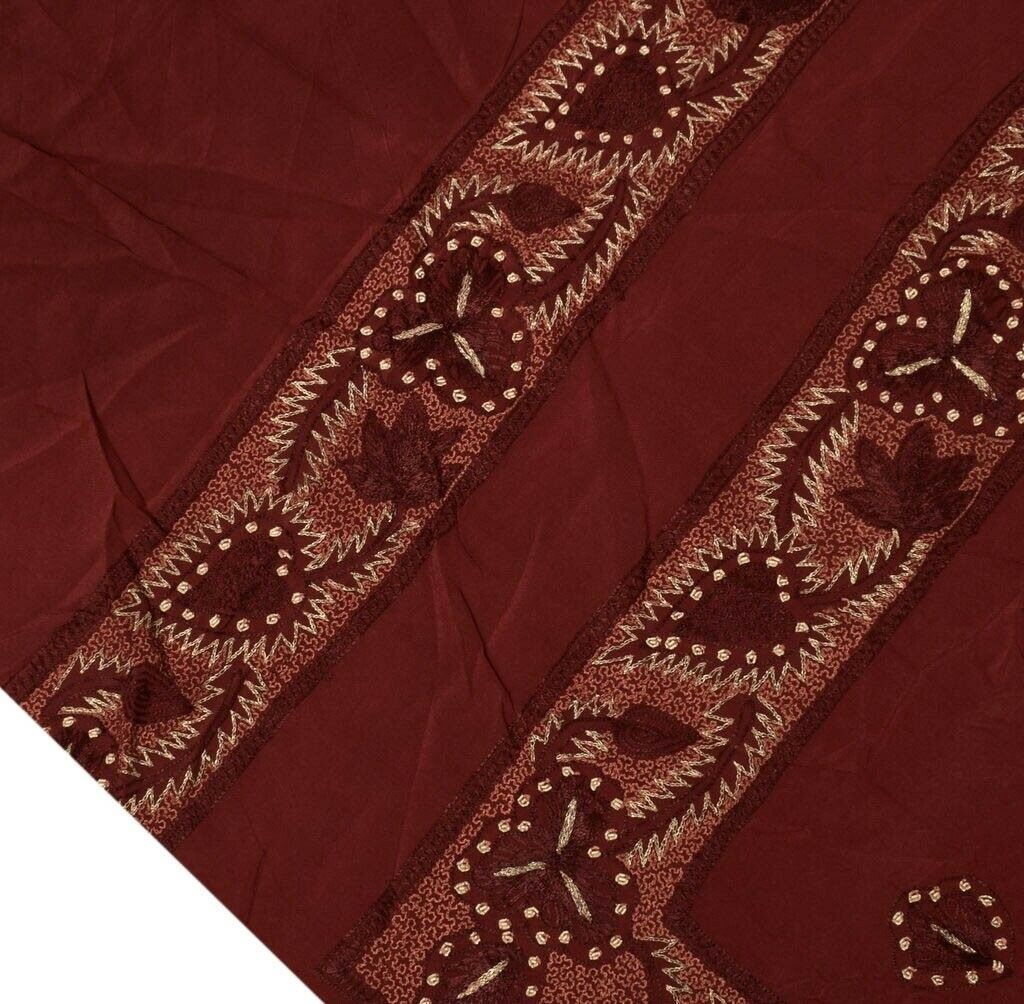 Vintage Saree Remnant Scrap Multi Purpose Design Craft Fabric Embroidered Maroon