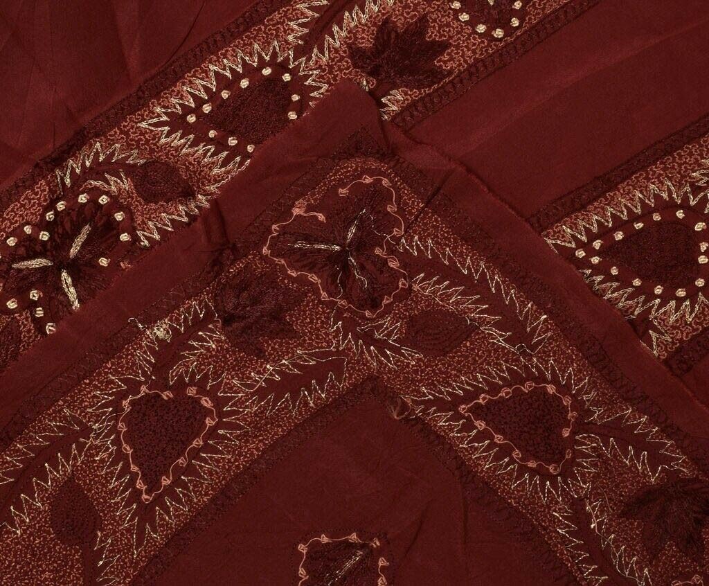 Vintage Saree Remnant Scrap Multi Purpose Design Craft Fabric Embroidered Maroon