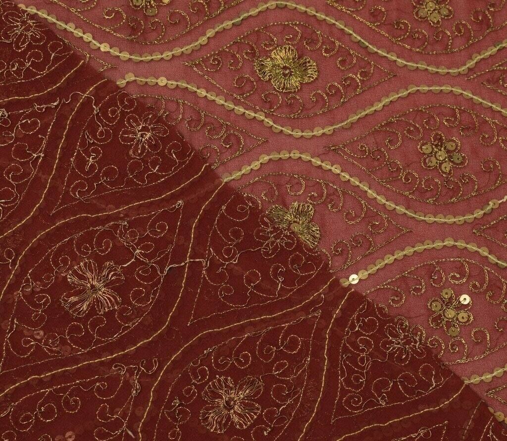 Vintage Saree Remnant Scrap Multi Purpose Design Craft Fabric Embroidered Maroon