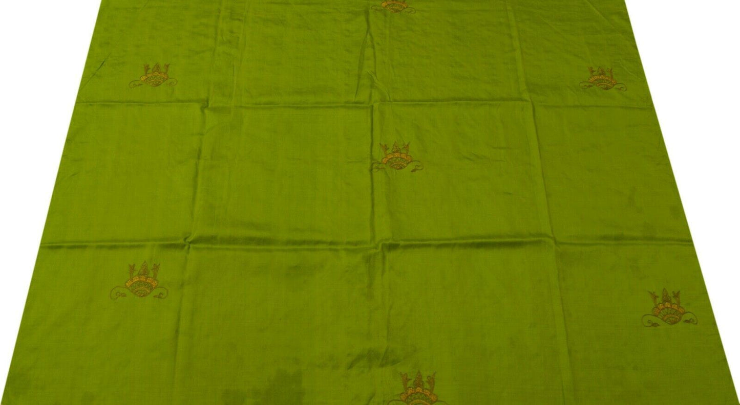 Vintage Saree Remnant Scrap Multi Purpose Craft Fabric Green Thread Embroidered