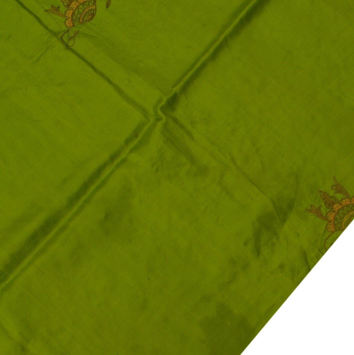 Vintage Saree Remnant Scrap Multi Purpose Craft Fabric Green Thread Embroidered