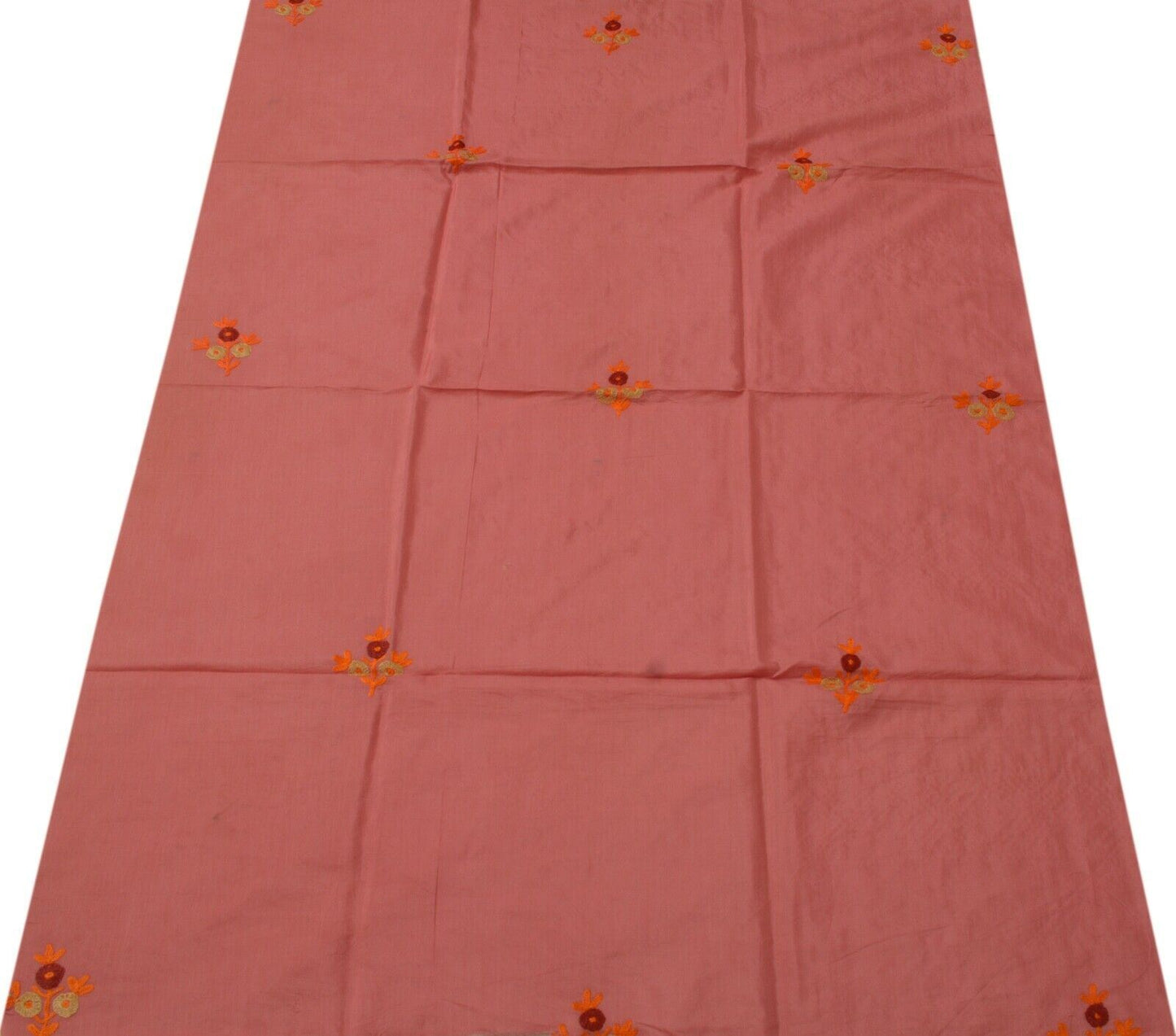 Vintage Saree Remnant Scrap Multi Purpose Craft Thread Emboroidered Pink Fabric