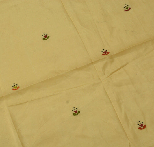 Vintage Saree Remnant Scrap Multi Purpose Craft Hand Embroidered Beige Fabric