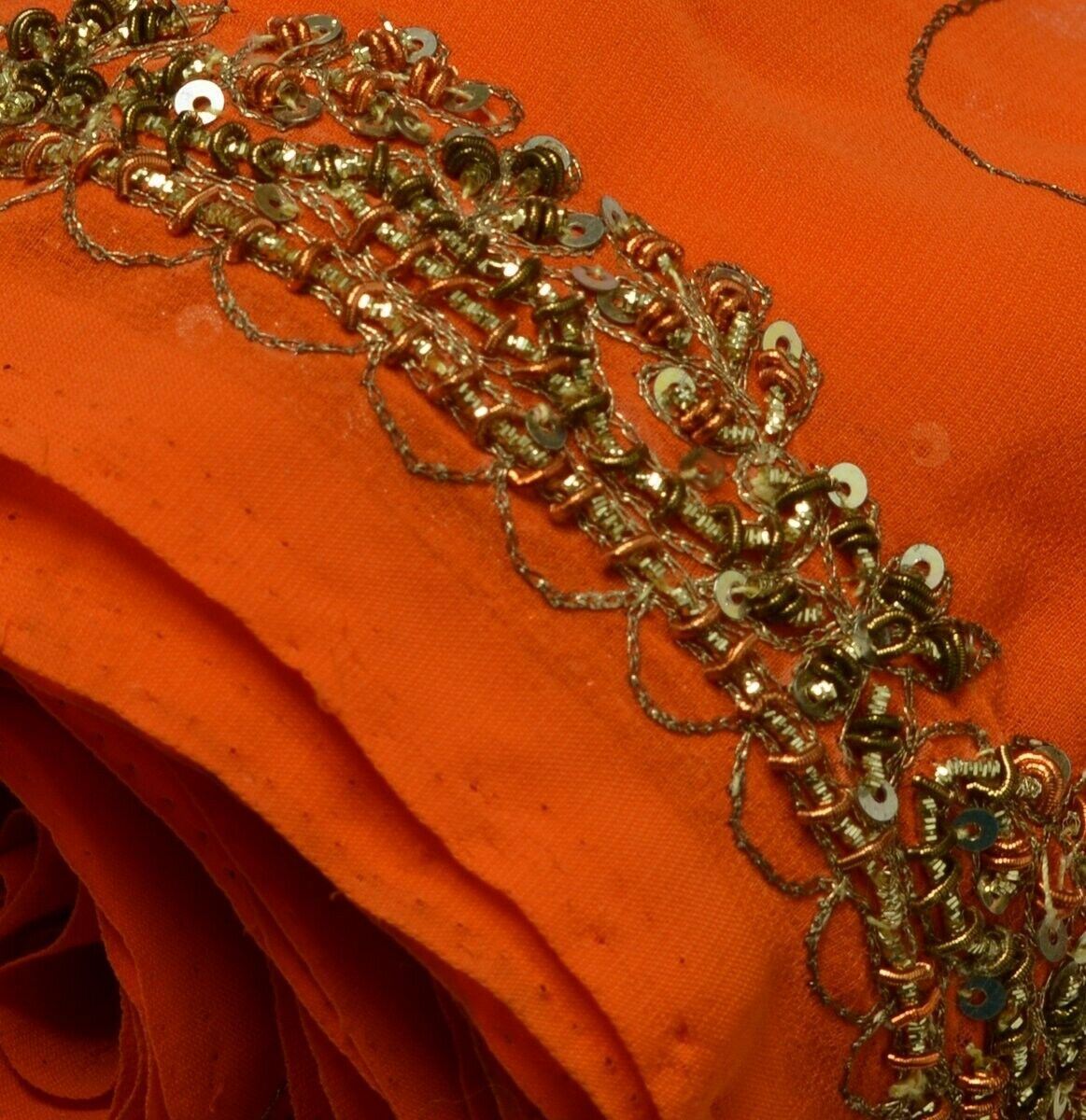 Vintage Saree Border Indian Craft Trim Hand Beaded Orange Sewing Ribbon Lace