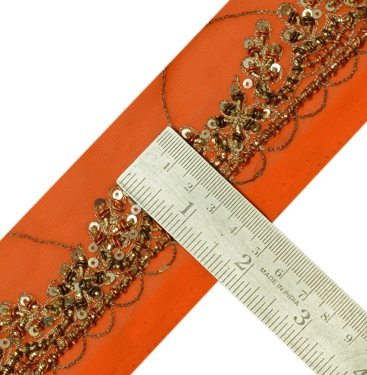 Vintage Saree Border Indian Craft Trim Hand Beaded Orange Sewing Ribbon Lace