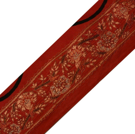 Vintage Saree Border Indian Craft Trim Hand Embroidered Deep Red Ribbon Lace