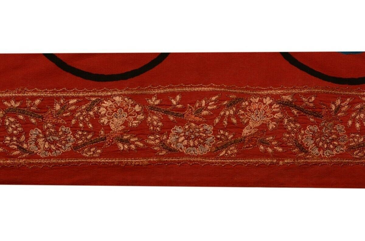 Vintage Saree Border Indian Craft Trim Hand Embroidered Deep Red Ribbon Lace