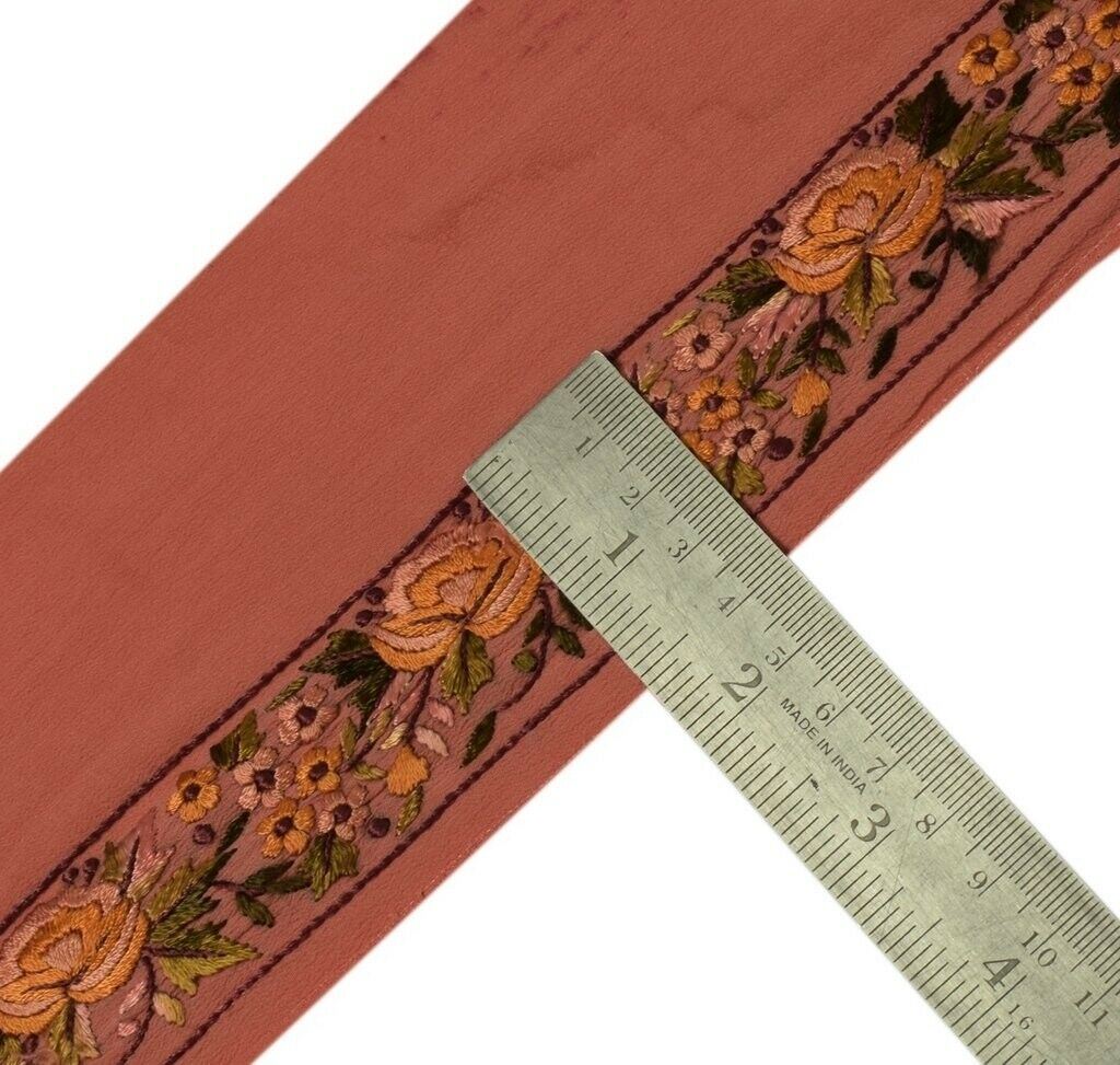 Vintage Sari Border Indian Craft Sewing Trim Hand Embroidered Ribbon Lace Peach