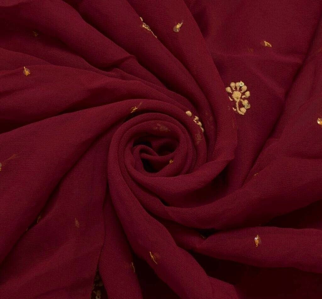 Blend Georgette Silk Vintage Sari Remnant Scrap Fabric for Sewing Craft Magenta