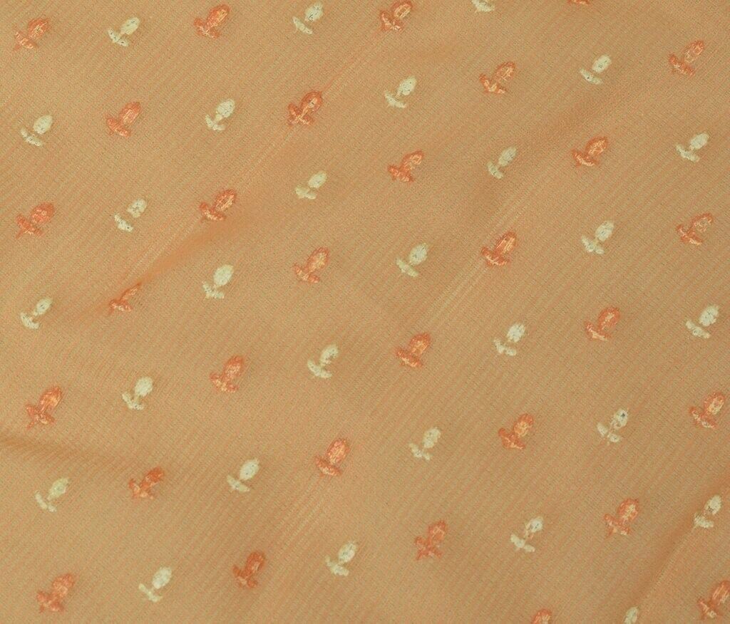 Printed Super Net Peach Vintage Sari Remnant Scrap Fabric for Sewing Craft