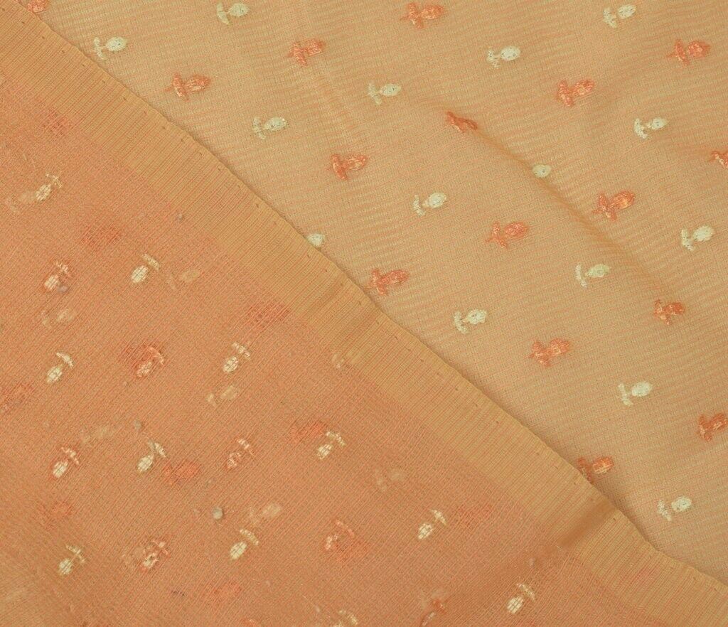 Printed Super Net Peach Vintage Sari Remnant Scrap Fabric for Sewing Craft