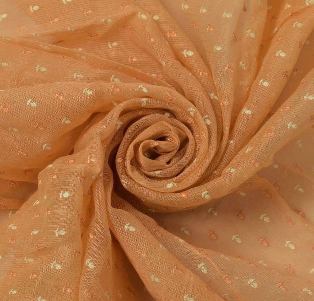 Printed Super Net Peach Vintage Sari Remnant Scrap Fabric for Sewing Craft