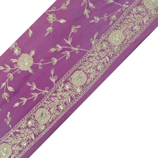 Vintage Sari Border Indian Craft Sewing Trim Embroidered Purple Ribbon Lace